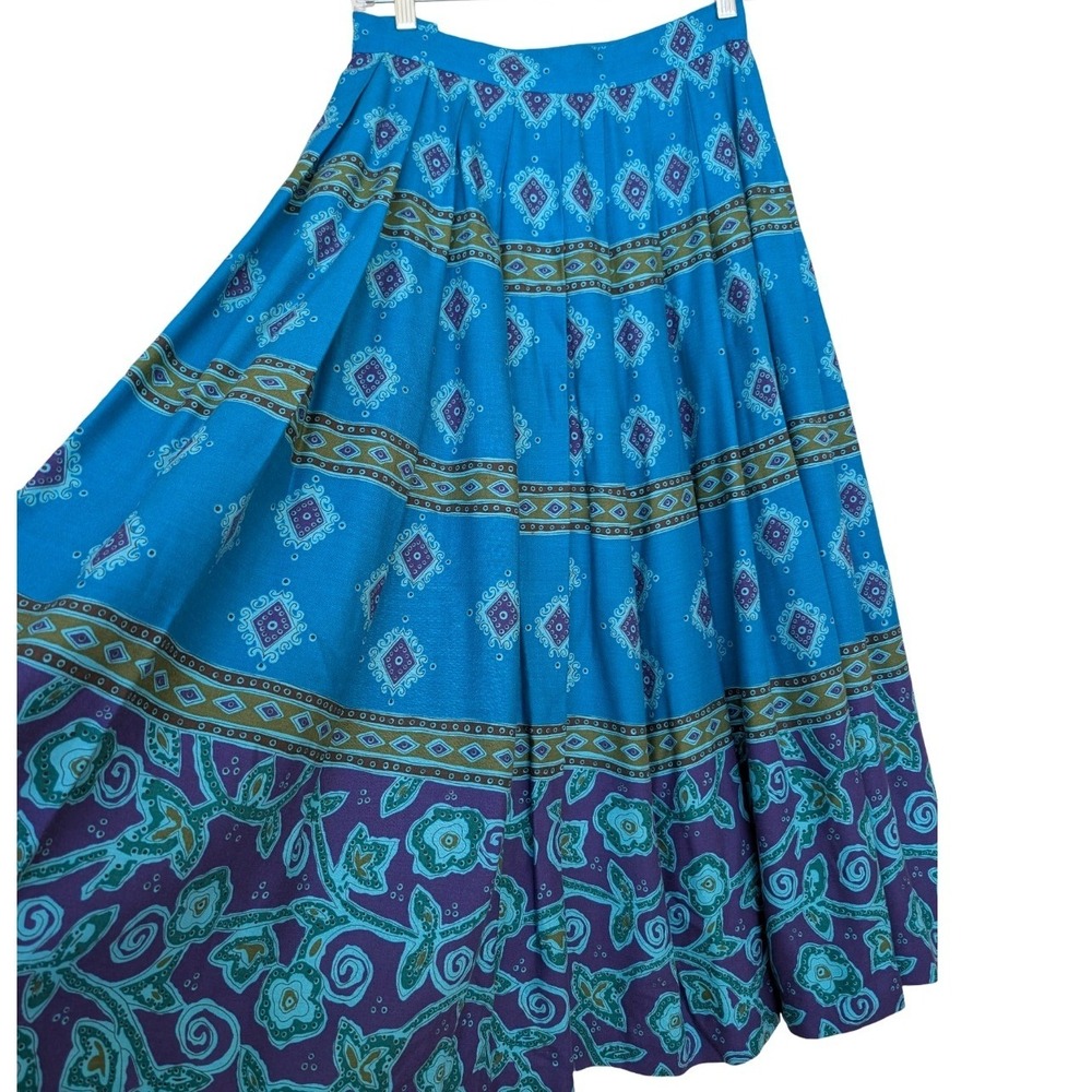 Liz Claiborne Midi Skirt Womens 10 Blue Purple Boho Paisley A-Line Vintage